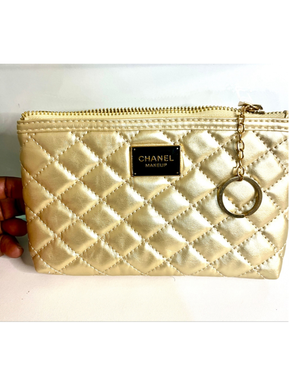 Chanel Makeup quilted gold pouch